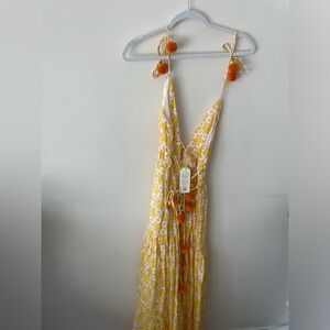 Ash and Eden yellow maxi pin pom dress. NWT